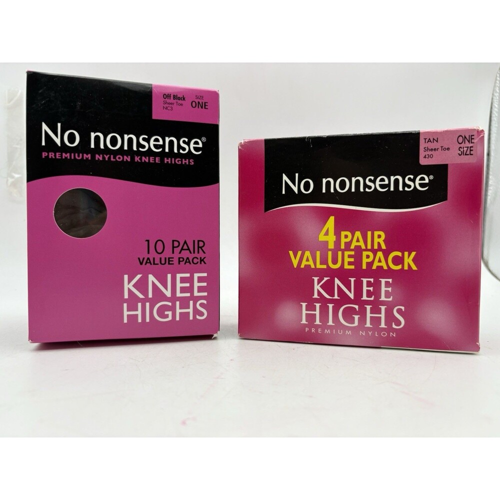 No Nonsense Knee Highs Lot 14 Pair One Size Off Black Tan Sheer Toe NOS